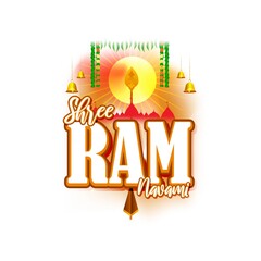 Vector illustration concept of Spring Hindu festival, Shree Ram Navami(Hindi text),written text means Shree Ram Navami, Lord Rama with bow and arrow greeting, poster, banner, flyer 