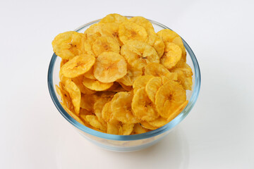 Dried banana chips or banana waffers