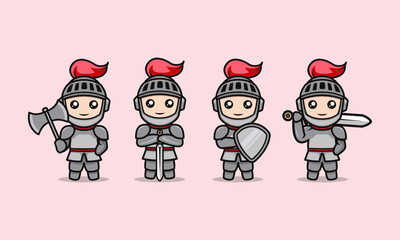 Set of cute knight mascot design illustration vector template