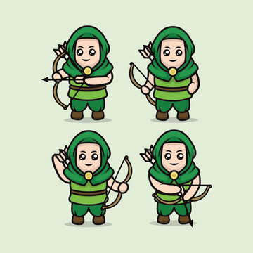 Set of cute medieval archer mascot design illustration vector template