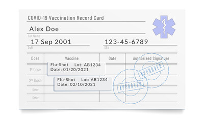 Filled up vaccination certificate with stamp of approval.