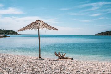 beach with umbrellas, holiday perfection