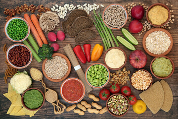 Low G1 healthy diet food for diabetics with all foods below 55 on the GI index. High in antioxidants, vitamins, anthocyanins, minerals, protein, fibre, omega 3 and smart carbs. Health care concept. 