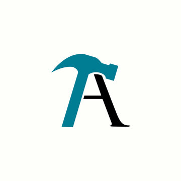 logo letter a with icon hammer vector design
