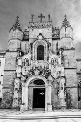 Baroque decorations on the facade entrance of the Santa Cruz Momastery in Coimbra, Portugal: