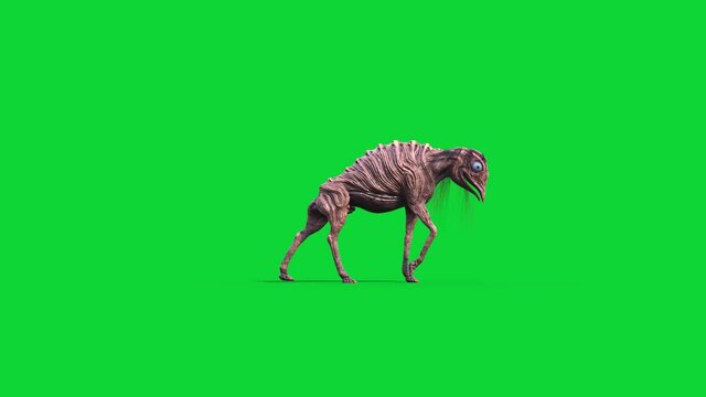 Quadrupedal Monster Green Screen Walks Side SCP Big Charlie 3D Animation 4K