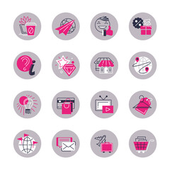 Vector set of isolated round icons, stylized for women.