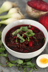 Polish beetroot soup with egg (borsch)