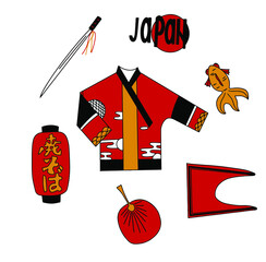 isolated asian garments and weapons. traditional china and japan.