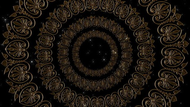 Royal ornament. Tunnel of rotating rings. Colored glass.