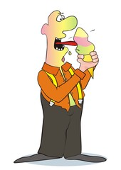 man licking ice cream, funny vector illustration