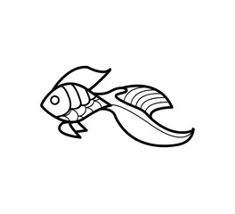 doodle fish aquarium outline Vector illustration black and white contour icon or logo