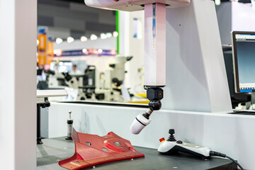 high technology and modern automatic 3d laser scan for measuring or reverse engineering during scan automotive part of industrial manufacture process