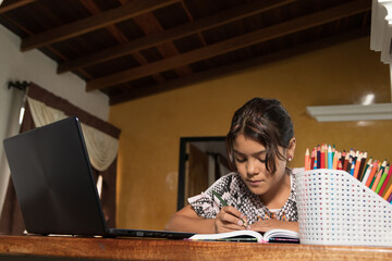 Girl studies virtual classes from home