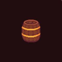 Pixel art wooden barrel isolated on dark background - 428461906