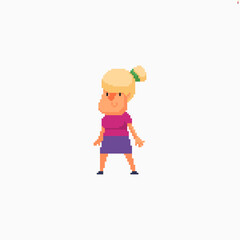 Pixel art female character with blonde hair in bright outfit - 428461919