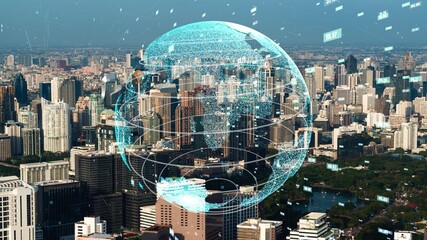 Global connection and the internet network modernization in smart city . Concept of future 5G...