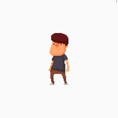 Pixel art white guy in casual outfit standing with gentle smile