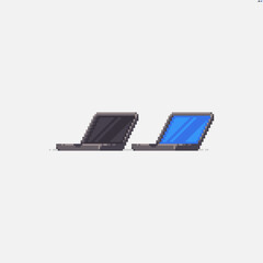 Fototapeta na wymiar Two pixel art laptop icons with screen turned off and with blue screen