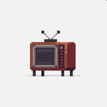 Pixel art retro wooden analog tv icon
