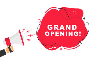 Grand opening banner with megaphone. Grand opening poster for promotion and marketing. Vector illustration.