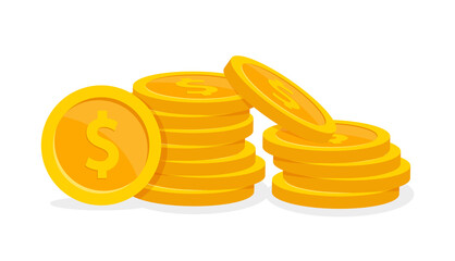 Coins stack. Gold coins icon flat. Stacked golden coins. Vector illustration.