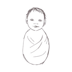 Cute Happy Baby - Hand drawn on white Background