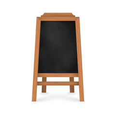 Realistic menu blackboard with wooden frame. Notice board on wood framework. Space for advertising restaurant and cafe menu. Vector illustration.