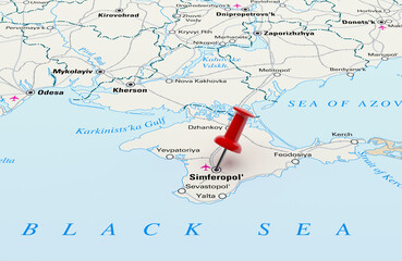 Map showing Sevastopol, Ukraine with a Red Pin. 3D Rendering - obrazy, fototapety, plakaty