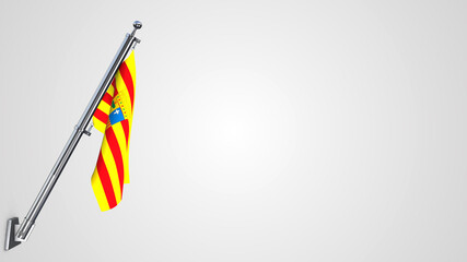Aragon 3D rendered waving flag illustration on a realistic metal flagpole. Isolated on white background with space on the right side.
