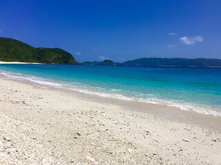 Fototapeta na wymiar Okinawa's blue sea and blue sky