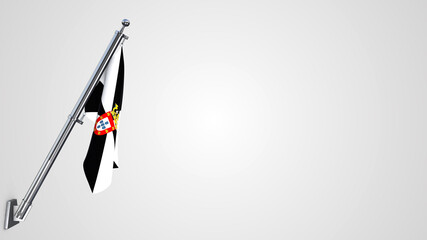 Ceuta 3D rendered waving flag illustration on a realistic metal flagpole. Isolated on white background with space on the right side.