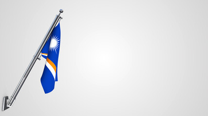 Marshall Islands 3D rendered waving flag illustration on a realistic metal flagpole. Isolated on white background with space on the right side.