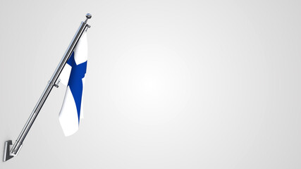 Finland 3D rendered waving flag illustration on a realistic metal flagpole. Isolated on white background with space on the right side.