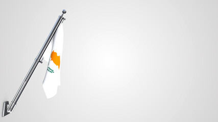 Cyprus 3D rendered waving flag illustration on a realistic metal flagpole. Isolated on white background with space on the right side.