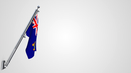 Fototapeta premium South Georgia And The South Sandwich Islands 3D rendered waving flag illustration on a realistic metal flagpole. Isolated on white background with space on the right side.