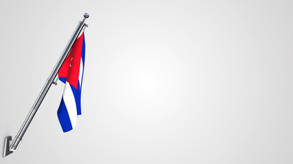 Cuba 3D rendered waving flag illustration on a realistic metal flagpole. Isolated on white background with space on the right side.
