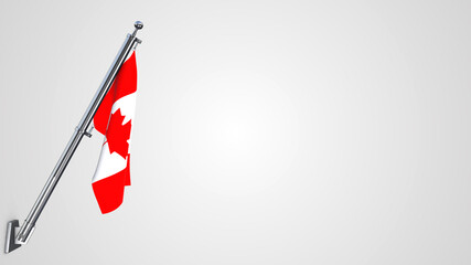 Canada 3D rendered waving flag illustration on a realistic metal flagpole. Isolated on white background with space on the right side.