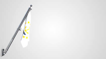 Rhode Island 3D rendered waving flag illustration on a realistic metal flagpole. Isolated on white background with space on the right side.
