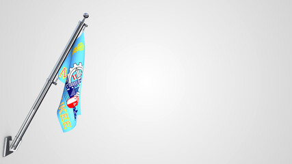 Milwaukee Wisconsin 3D rendered waving flag illustration on a realistic metal flagpole. Isolated on white background with space on the right side.