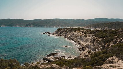 view of the coast of  Mediterranean Sea, Kalamitsi in Greece