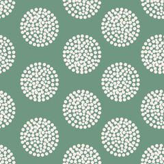 Vector Polka Dots out of Dots Seamless Repeat Pattern. Geometric Elements All Over Print with Green Background.