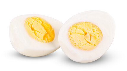 two slice of boiled eggs isolated on white background