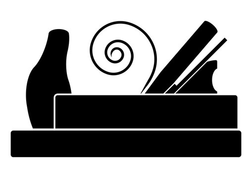 ngi1218 NewGraphicIcon ngi - german - Tischler Schreiner Putzhobel - Holzhobel / Hobel mit Holzsp&auml;ne Symbol - english - old jack plane icon . wood planer sign with wood chips / wood shavings . g10474