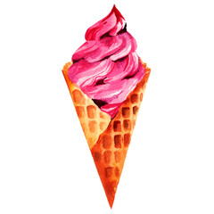 ice cream cone isolated on white background, watercolor illustration hand drawn