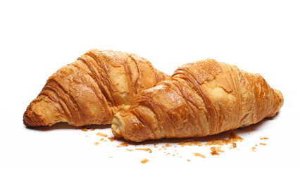Delicious, fresh croissants isolated on white background