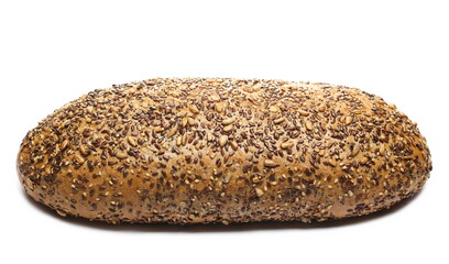 Integral wheat bread loaf with seeds isolated on white background