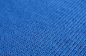 Closeup of Cobalt Blue Knitted Wool Fabric Texture for Abstract Background