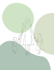 Happy Mother day card. Continuous one line drawing. Woman hold her baby. Pregnant Woman. minimalism illustration pallete