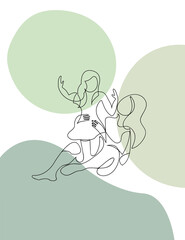 Happy Mother day card. Continuous one line drawing. Woman hold her baby. Pregnant Woman. minimalism illustration pallete